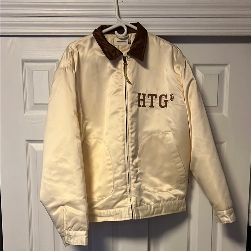 HTG Cream Satin Jacket with Brown Collar